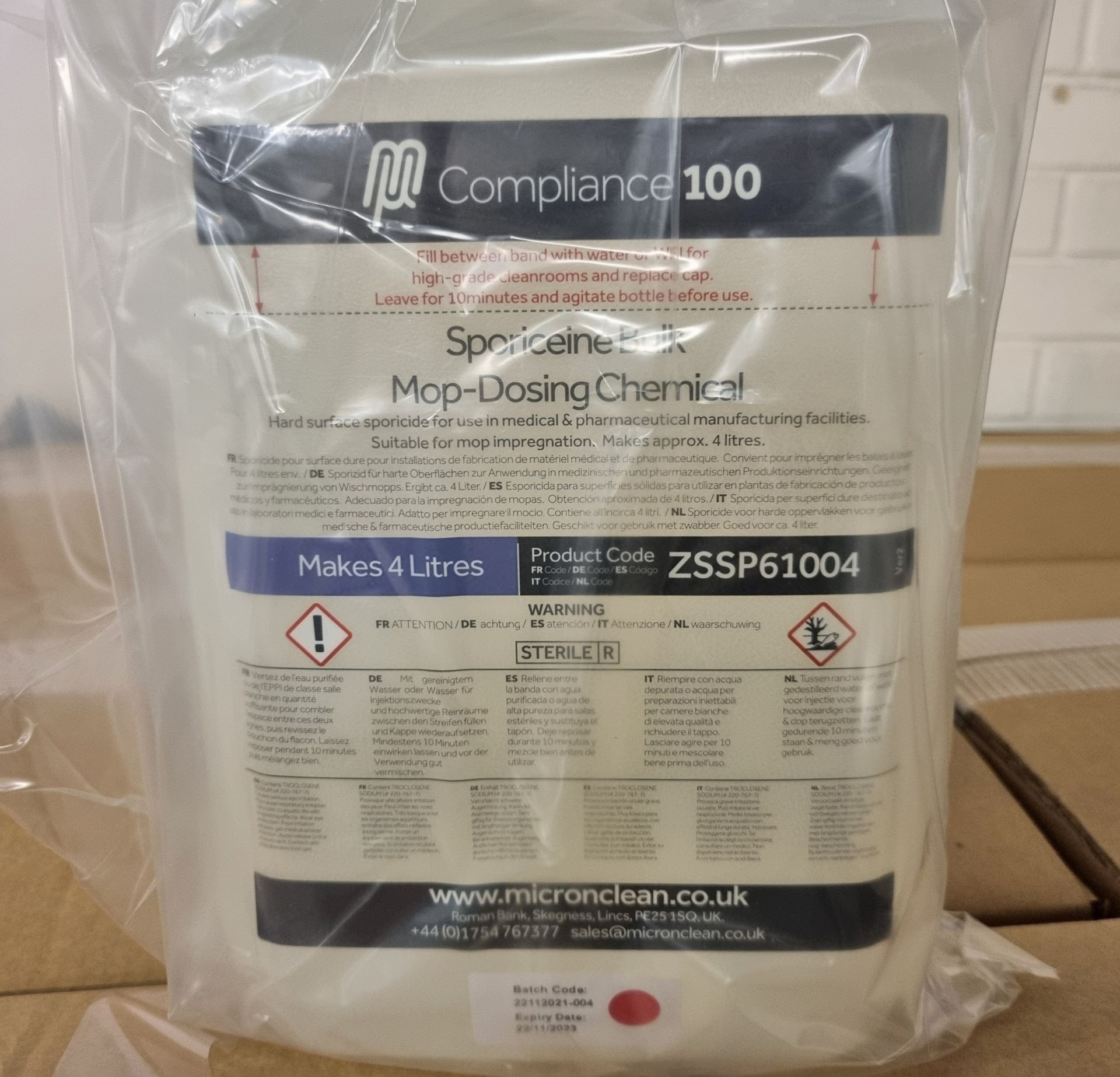 18x boxes of Sporiceine ZSSP61004 mop-dosing chemical - 9 bottles x 4 litre per box - Image 2 of 3