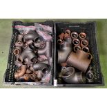 2x Trays of assorted black metal fittings