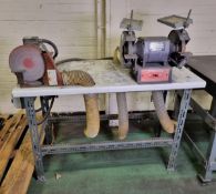 Workshop workbench with Grimston double wheel bench grinder and Brook Crompton disc sander