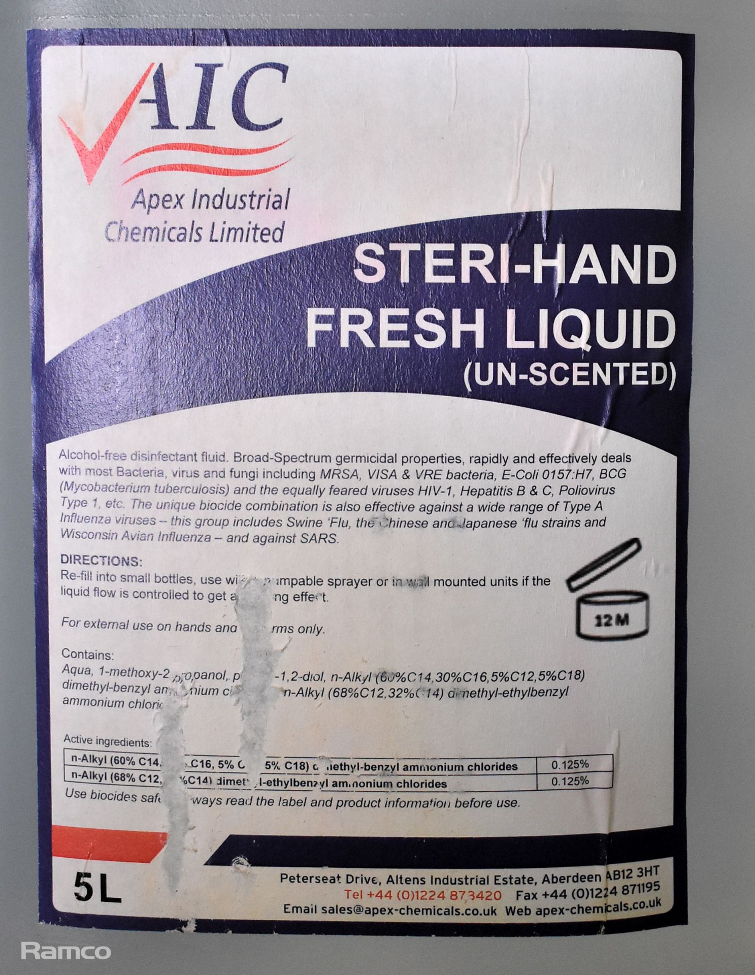 28x bottles of AIC Steri-Hand alcohol free disinfectant fluid - unscented - 5L bottle - Image 2 of 2