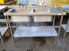 Stainless steel sink unit with dual sinks - L 1400 x W 700 x H 1050mm