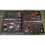 2x Multi piece tool kits in composite case - spanners, screwdrivers, allen keys, hammer and pliers