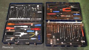 2x Multi piece tool kits in composite case - spanners, screwdrivers, allen keys, hammer and pliers