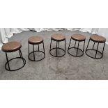 5x Industrial brown leather circular restaurant stools - L 450 x W 450 x H500mm