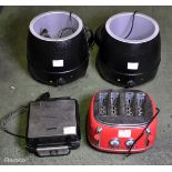 Wilko red 4 slice toaster, 2x Buffalo L715 soup kettles - 10L & Geepas 4 slice waffle maker