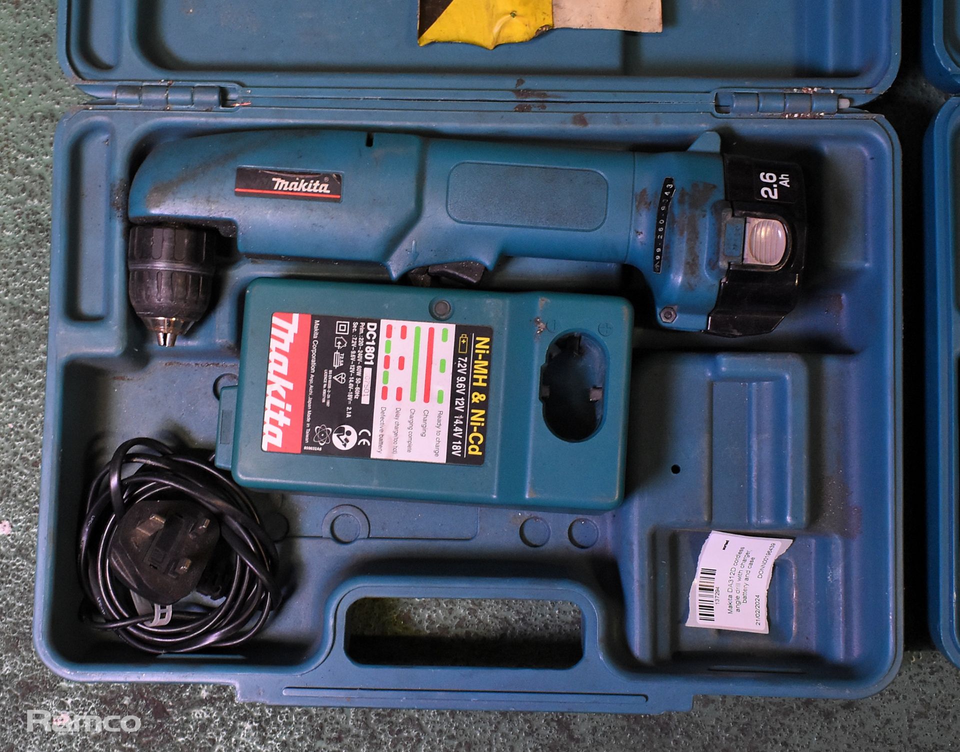 2x Makita DA312D cordless angle drill with charger, battery and case - Image 2 of 9