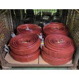 8x Angus Duraline 70mm lay flat hoses with couplings - approx 23m in length