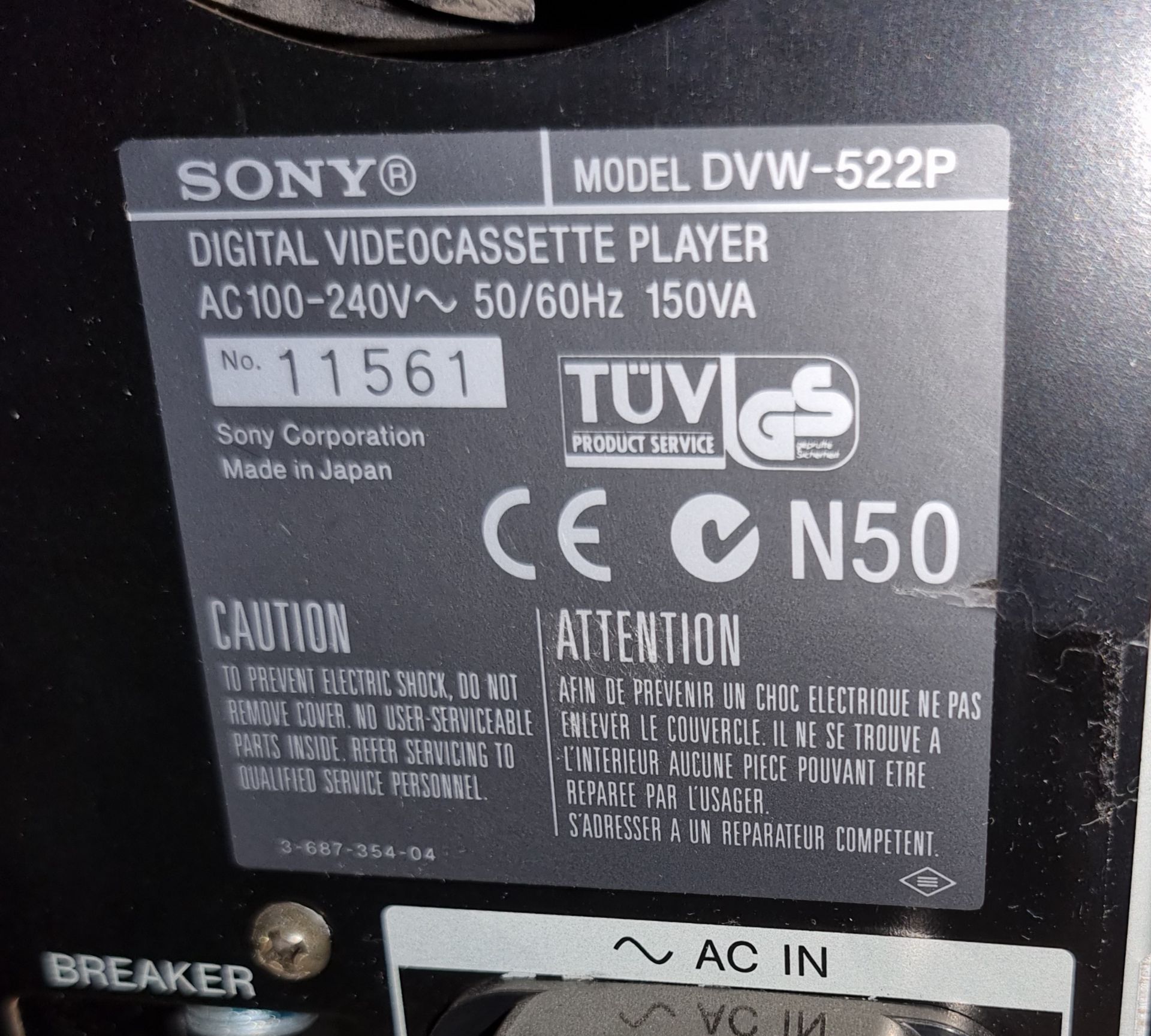 Sony DVW-A510P Digital video cassette player, Sony DVW-522P Digital video cassette player - Image 7 of 8