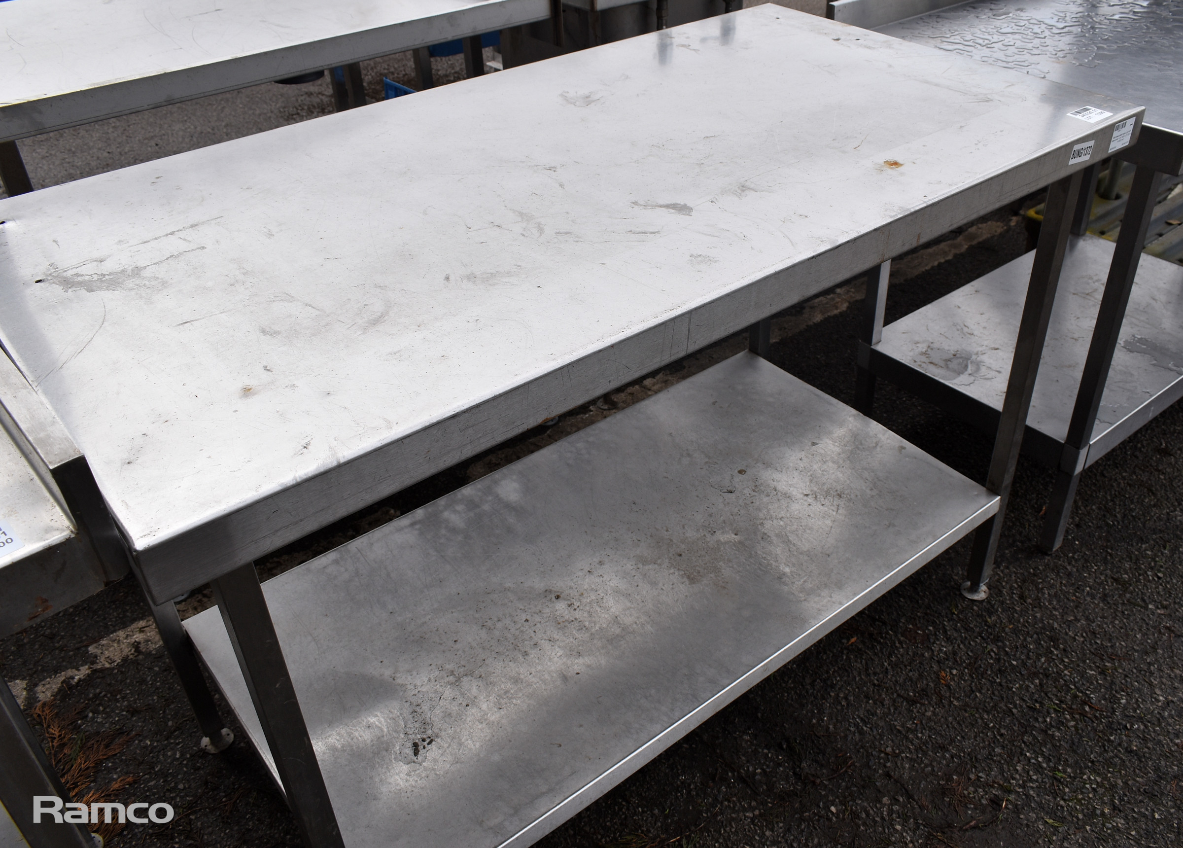 Stainless steel table unit with lower shelf - W 1300 x D 700 x H 900mm