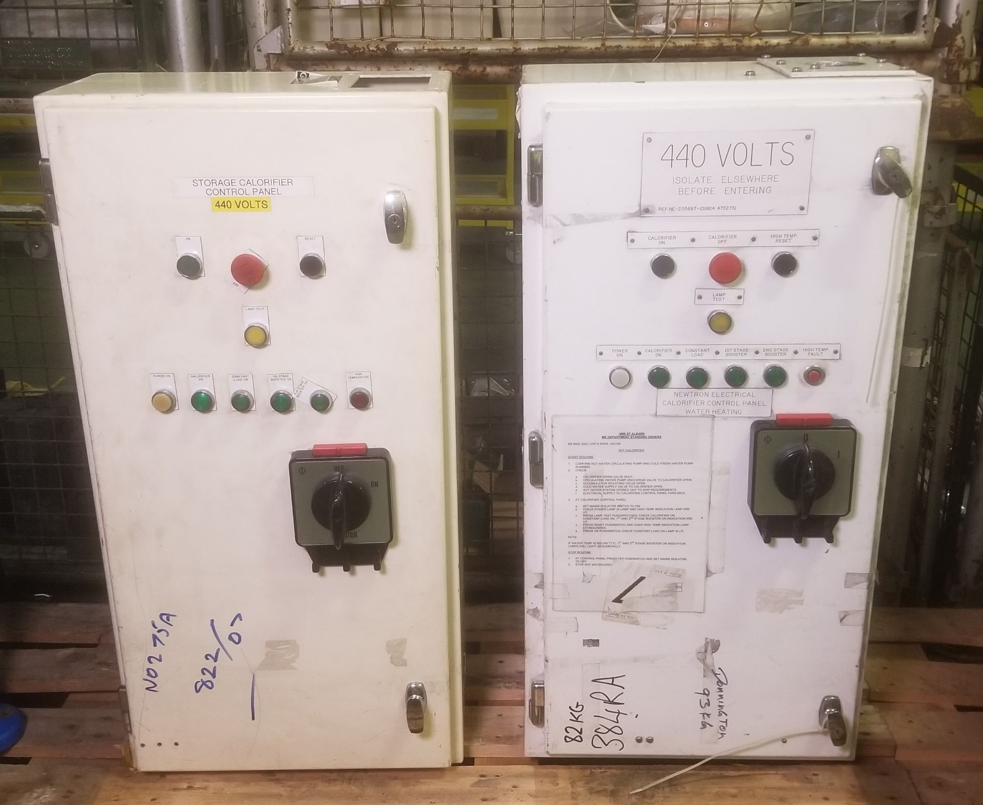 2x Calorifier control panels - 440V - W 500 x D 350 x H 1000mm