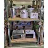 Catering equipment - large bain marie trays, roasting trays, iron frying pans and saucepans, sieves