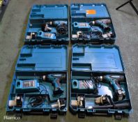 4x Makita 6317D cordless drills - DC1414T charger - 2x 12V batteries with case