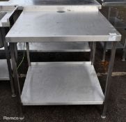Stainless steel wall table unit with base shelf - W 90 x D 850 x H 950mm