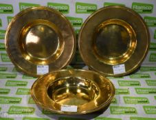 3x Brass church altar dishes - 12 inch