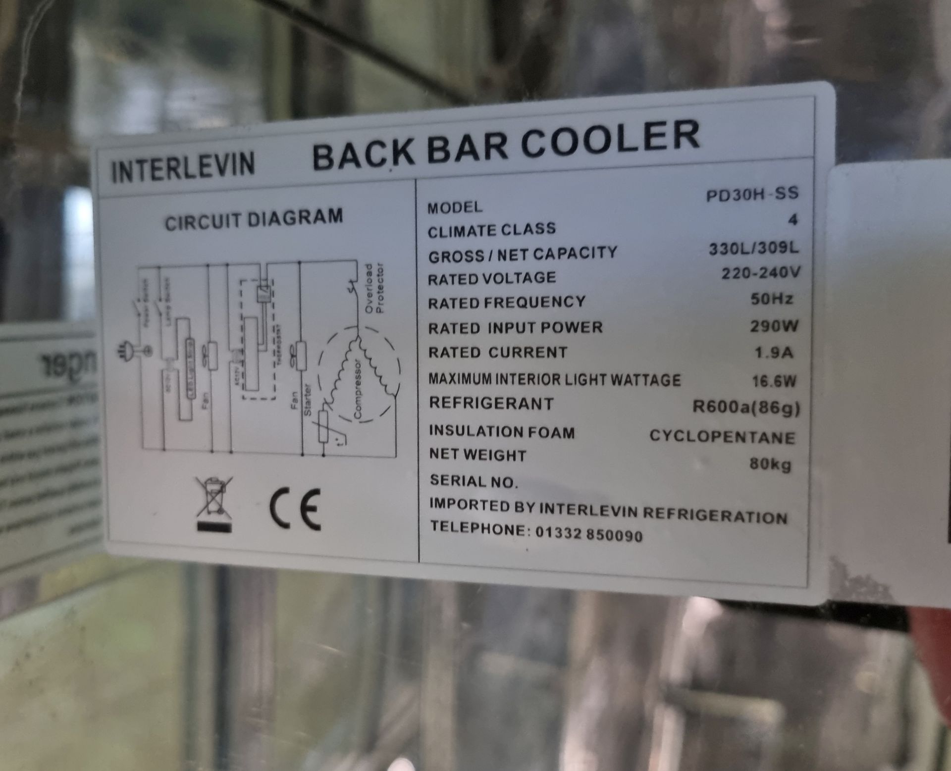 Interlevin PD30H-SS stainless steel triple door bar back bottle cooler - W 1350 x D 500 x H 900mm - Image 5 of 6