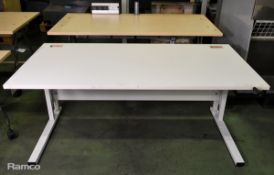Height adjustable rectangular white desk & Vitra wooden desk - please see description