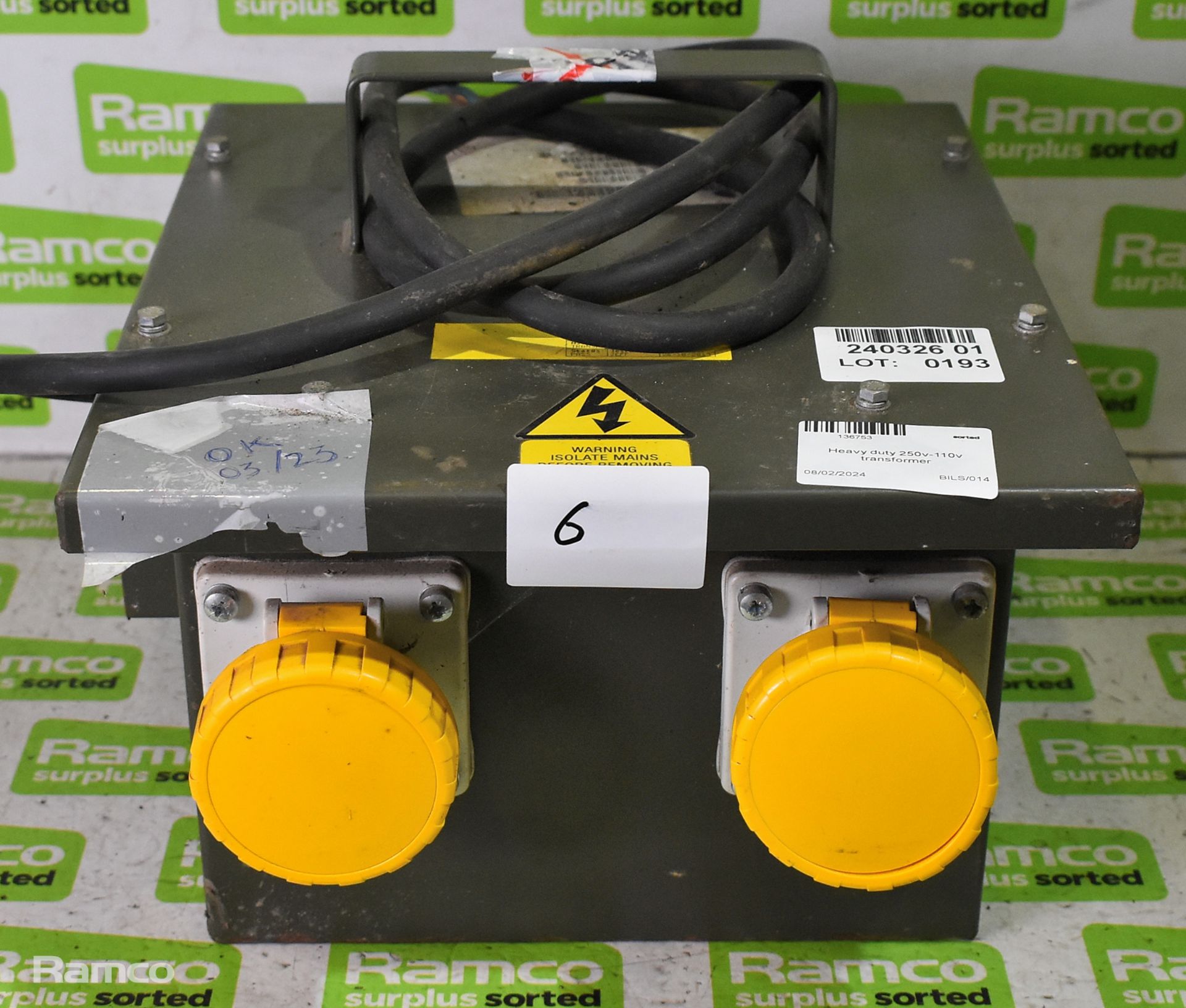 Heavy duty 250V-110V transformer