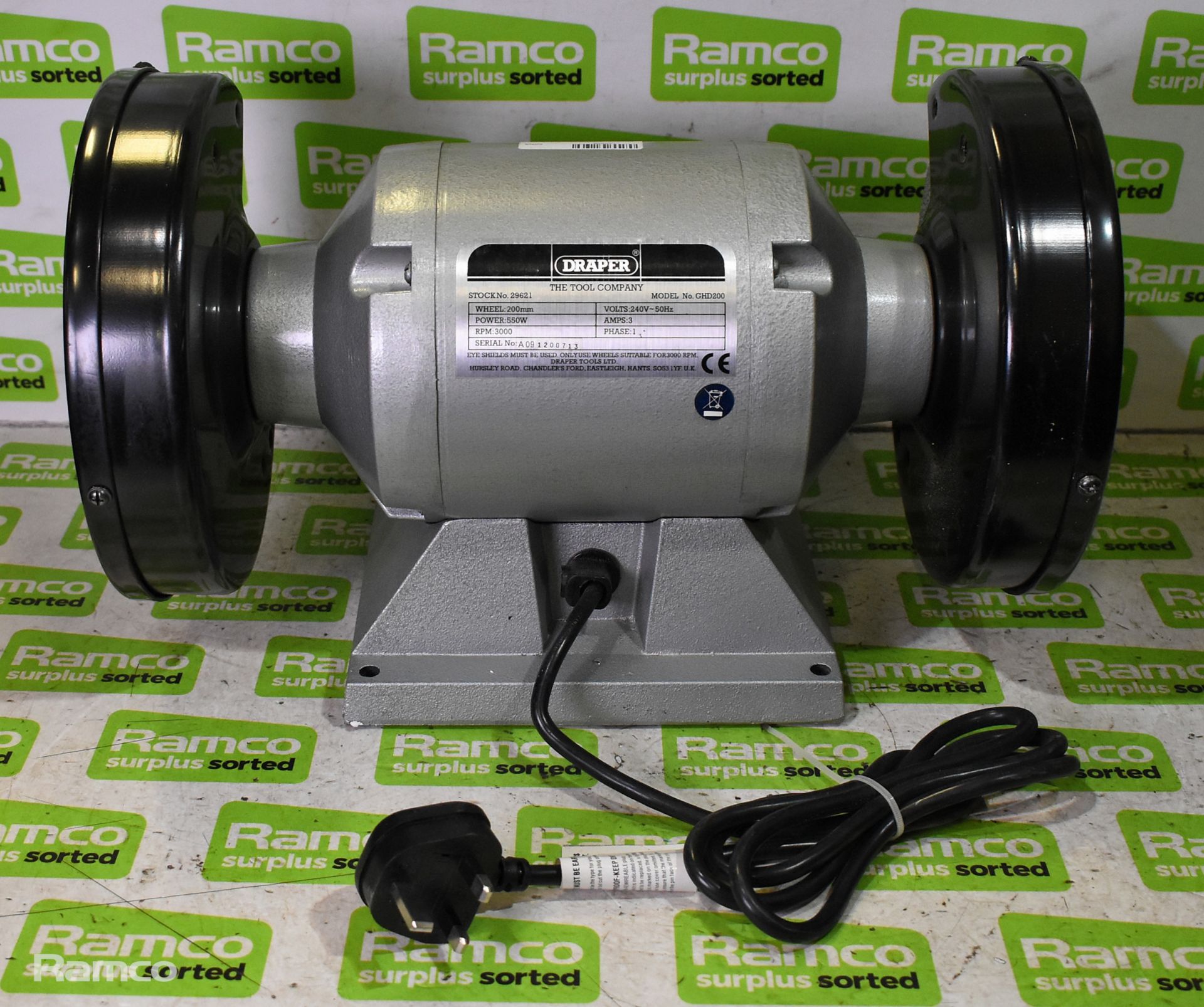 Draper GHD200 - 200mm heavy duty bench grinder - 240V - Image 3 of 8