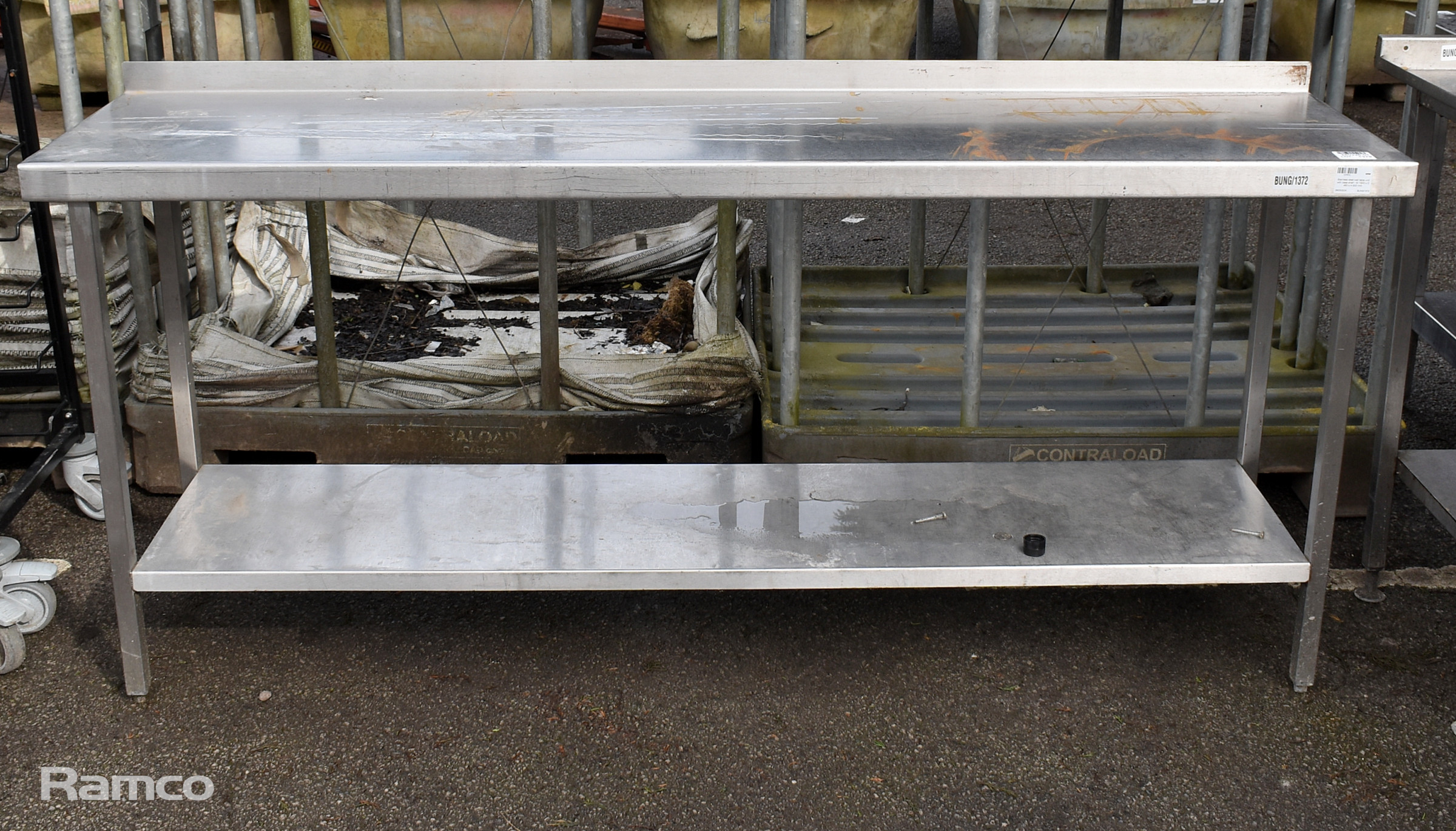 Stainless steel wall table unit with base shelf - W 1900 x D 460 x H 900mm
