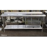 Stainless steel wall table unit with base shelf - W 1900 x D 460 x H 900mm