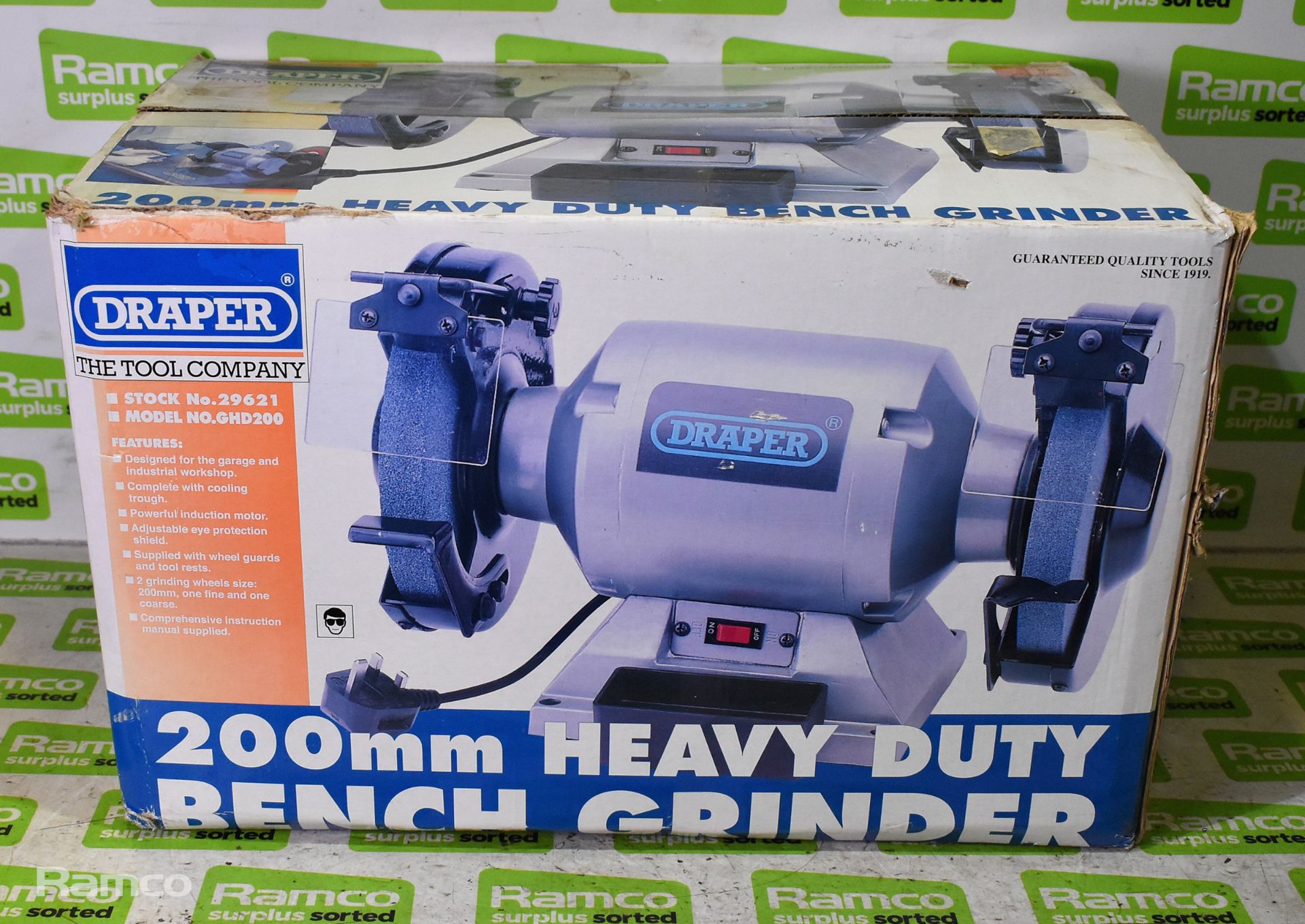 Draper GHD200 - 200mm heavy duty bench grinder - 240V - Image 8 of 8