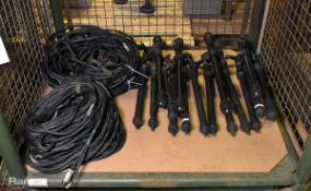 Photography equipment - 4x camera tripods and 4x audio/visual cables (approx 20m each)