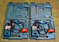 2x Makita 8411D cordless drills - DC1201 charger - 1x 12V battery and case