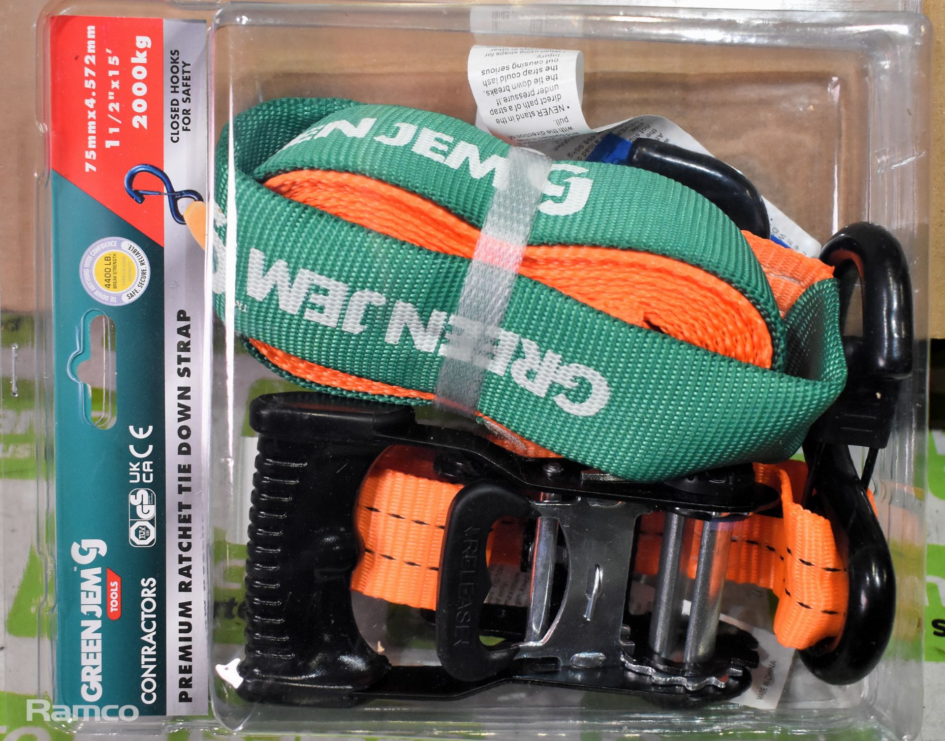 2x 16 piece stubby spanner sets, 6x twin pack 4.5m ratchet tie downs, 4x Green Jem ratchet straps - Image 9 of 9