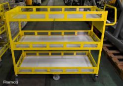 Yellow 3-tier general use trolley - W 1440 x D 550 x H 1150mm