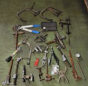 Various engineers clamps, pop riveters, marking punches and gauges