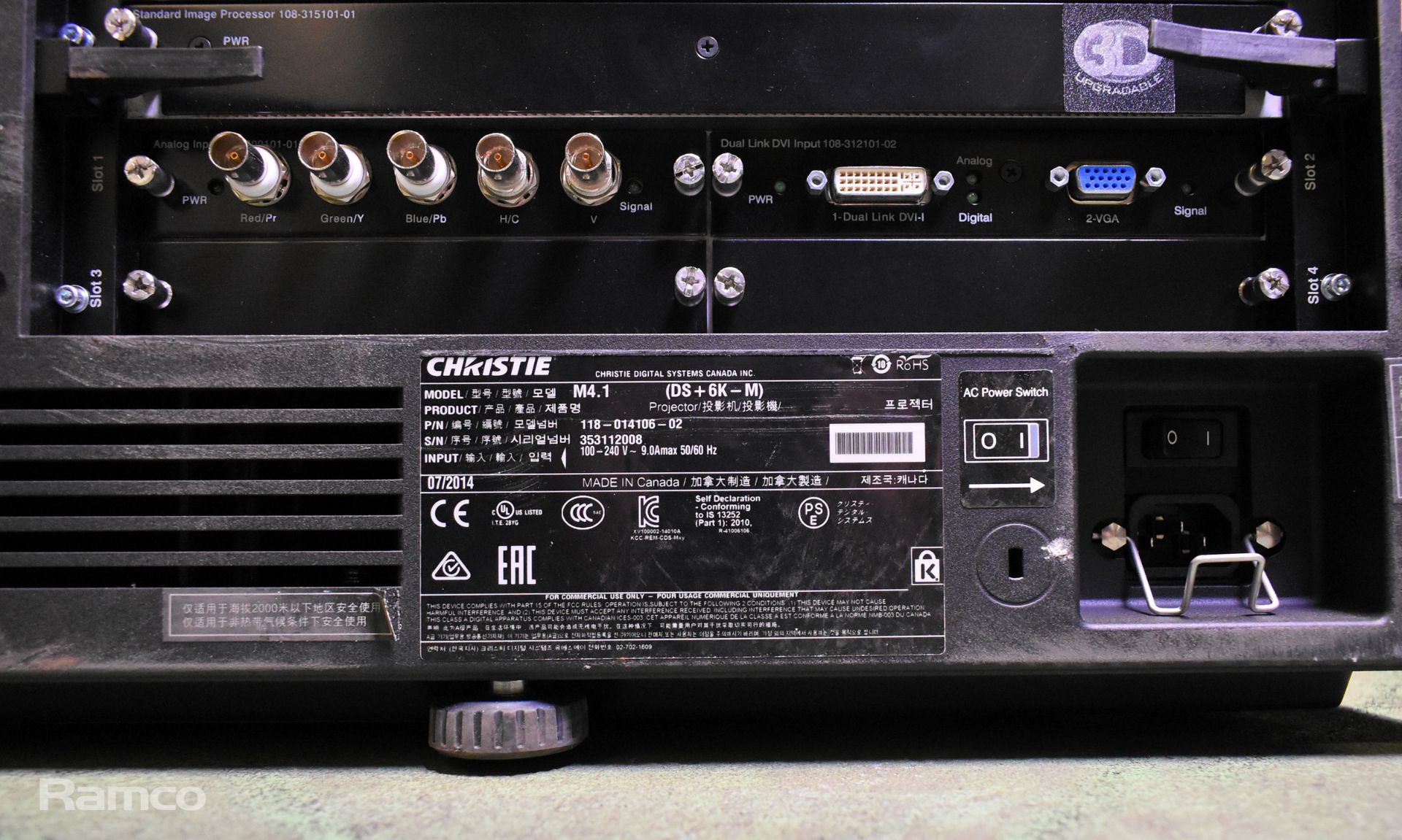 Christie DS+6K-M SXGA+ large venue projector - 100 / 240V - 50 / 60Hz - L 600 x W 500 x H 260mm - Image 5 of 13