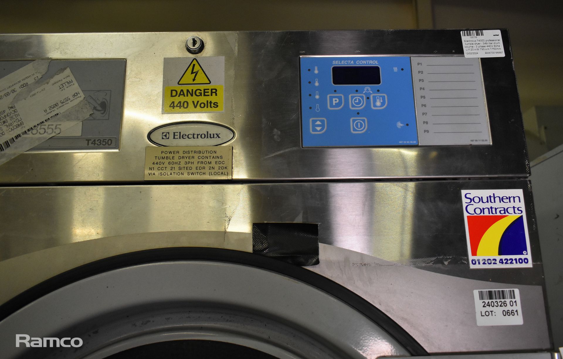 Electrolux T4350 professional tumble dryer - 349 litre drum volume - 3 phase 440V 60Hz - Image 7 of 7