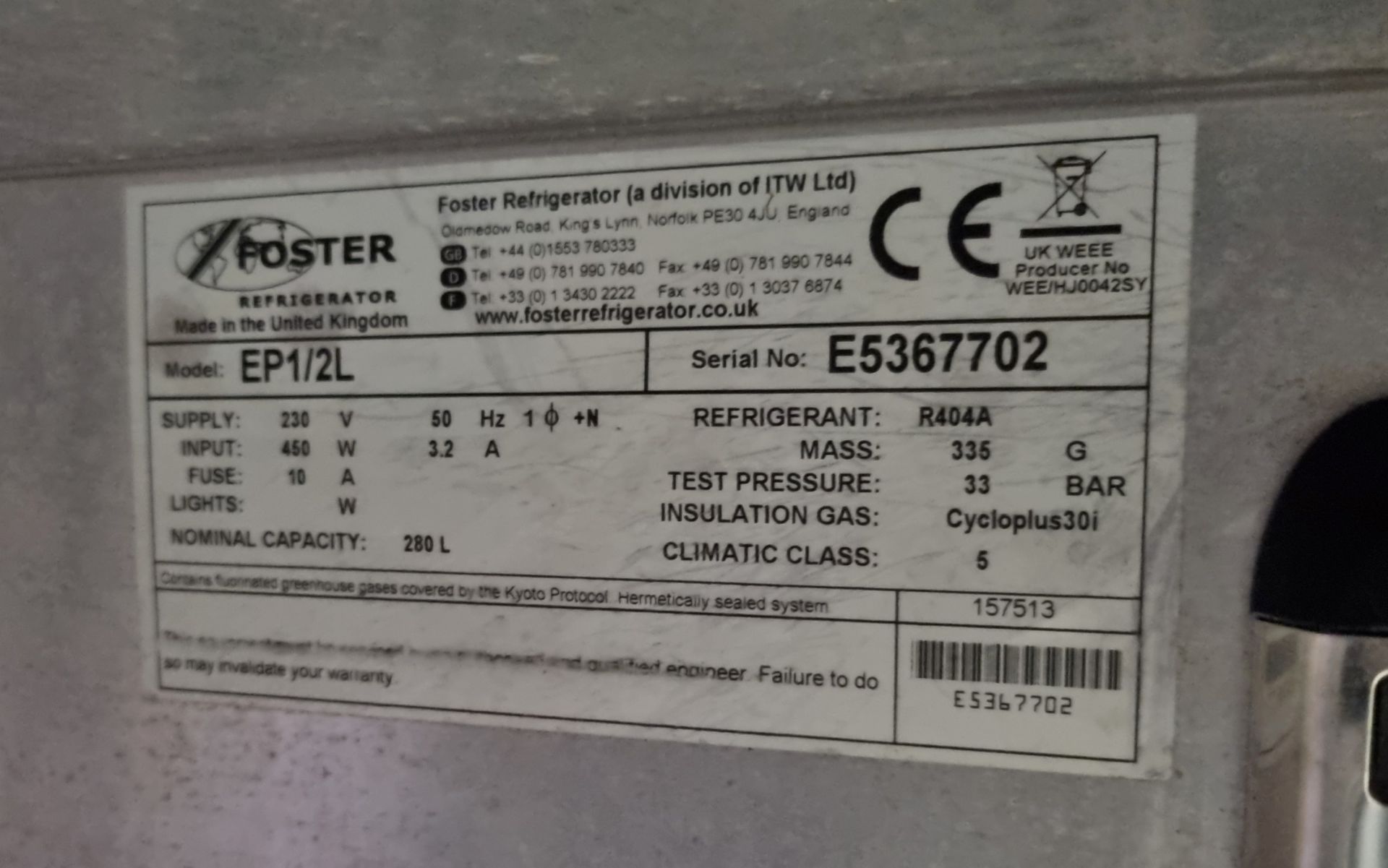 Foster EP1/2L EcoPro G2 stainless steel double door counter freezer - W 1415 x D 700 x H 840mm - Bild 5 aus 6