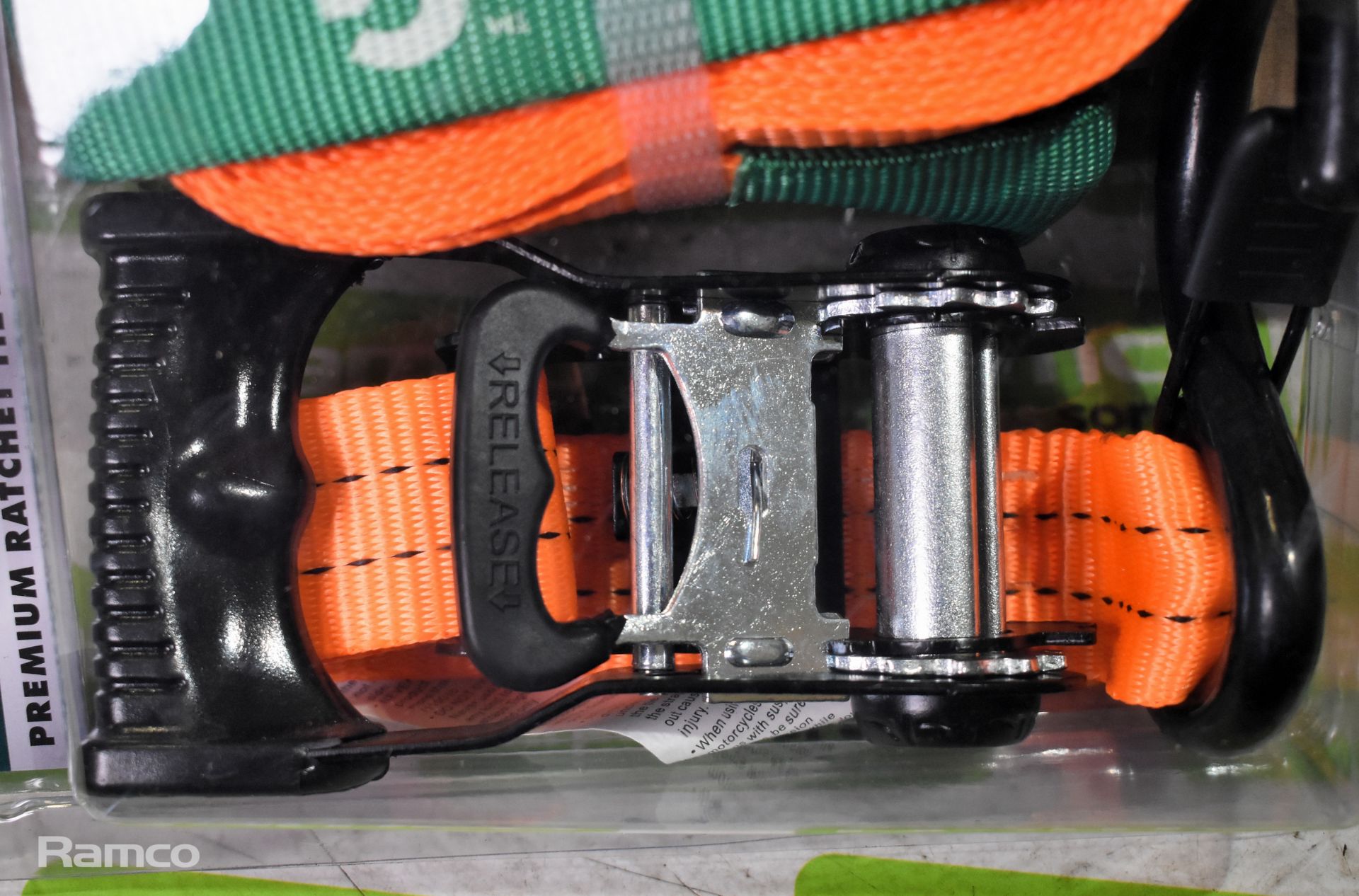 4x Green Jem premium ratchet tie down straps - 75mm x 4.572mm - Image 4 of 4