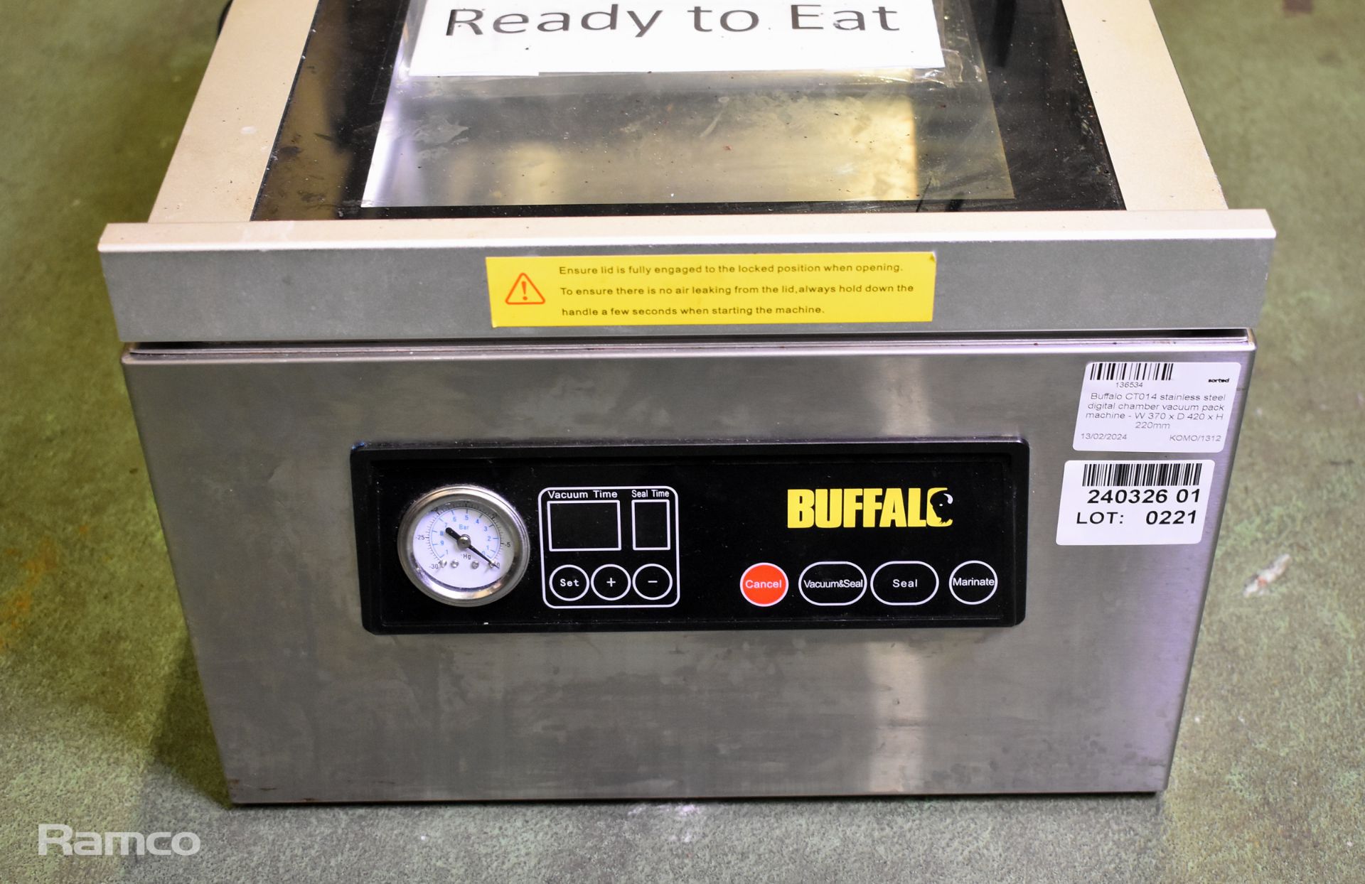Buffalo CT014 stainless steel digital chamber vacuum pack machine - W 370 x D 420 x H 220mm - Image 2 of 8