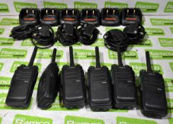 6x Hytera BD505 U(1) walkie talkies with 7.2V 1500mAh battery and charging base