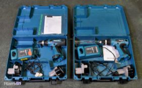 2x Makita 6317D cordless drills - DC1414T charger - 2x 12V batteries with case