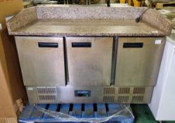 Polar CN402 3 door preparation counter fridge - W 1380 x D 700 x H 860mm