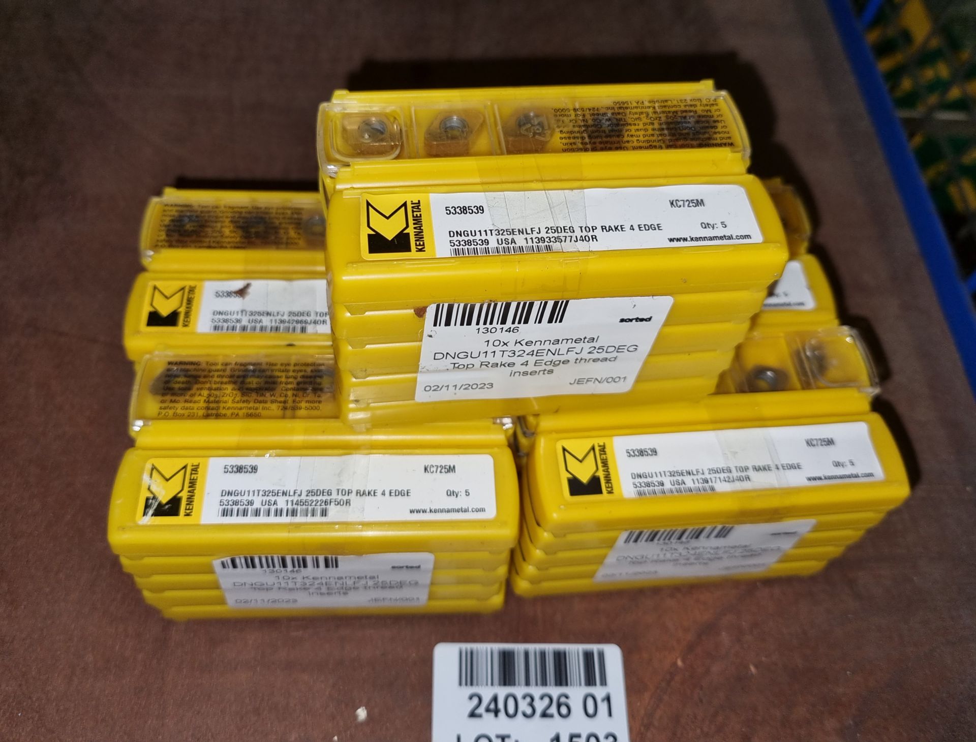 5x sets of Kennametal DNGU11T324ENLFJ 25DEG Top Rake 4 Edge thread inserts - 10 packs per set - Image 2 of 4