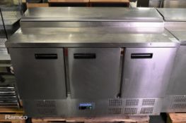 Polar G605 stainless steel triple door saladette counter fridge - W 1370 x D 700 x H 1000mm