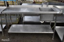 Stainless steel single sink unit with base shelf - W 1500 x D 610 x H 1060mm