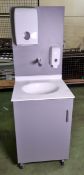 Portable hand wash station with under counter storage & tap - L 600 x W 680 x H 1750mm