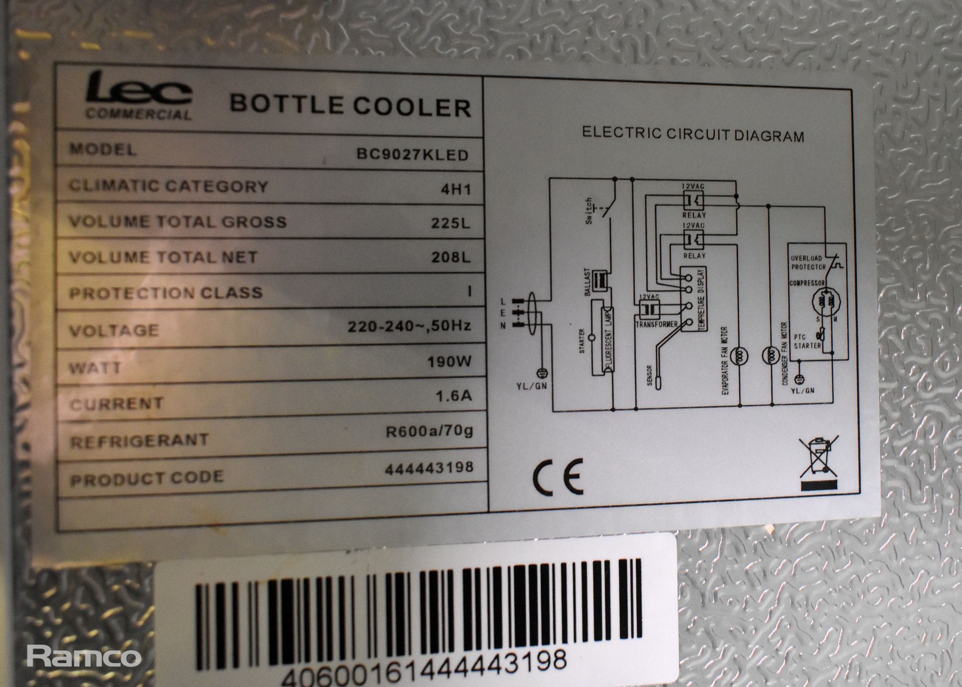 LEC BC9027KLED bottle cooler - 220/240V 50Hz - L 900 x W 510 x H 900mm - Image 3 of 6