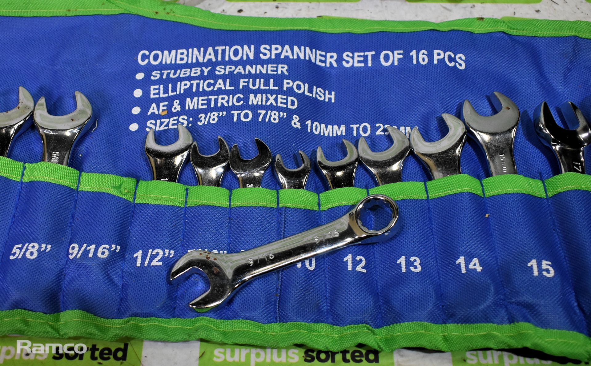 2x 16 piece stubby spanner sets, 6x twin pack 4.5m ratchet tie downs, 4x Green Jem ratchet straps - Image 3 of 9