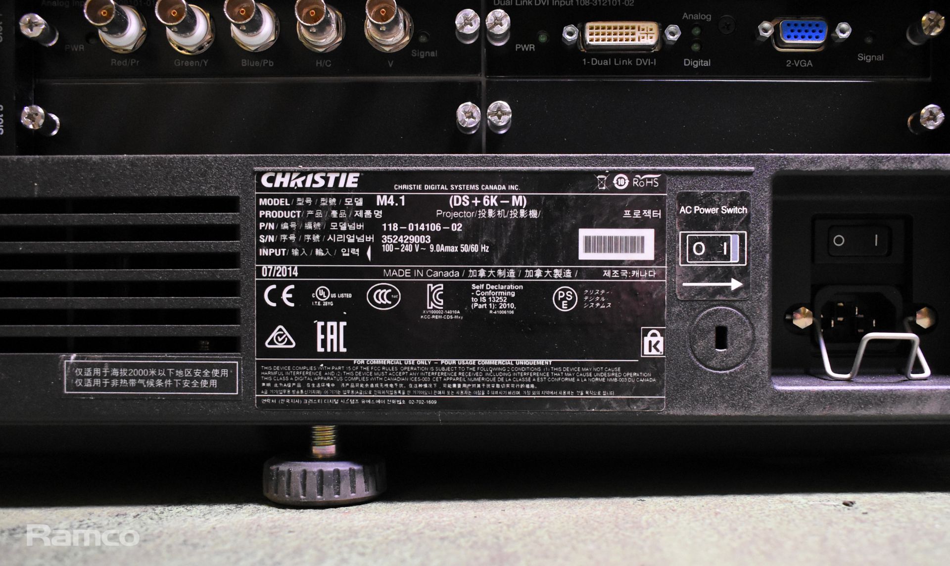 Christie DS+6K-M SXGA+ large venue projector - 100 / 240V - 50 / 60Hz - L 600 x W 500 x H 260mm - Image 5 of 13