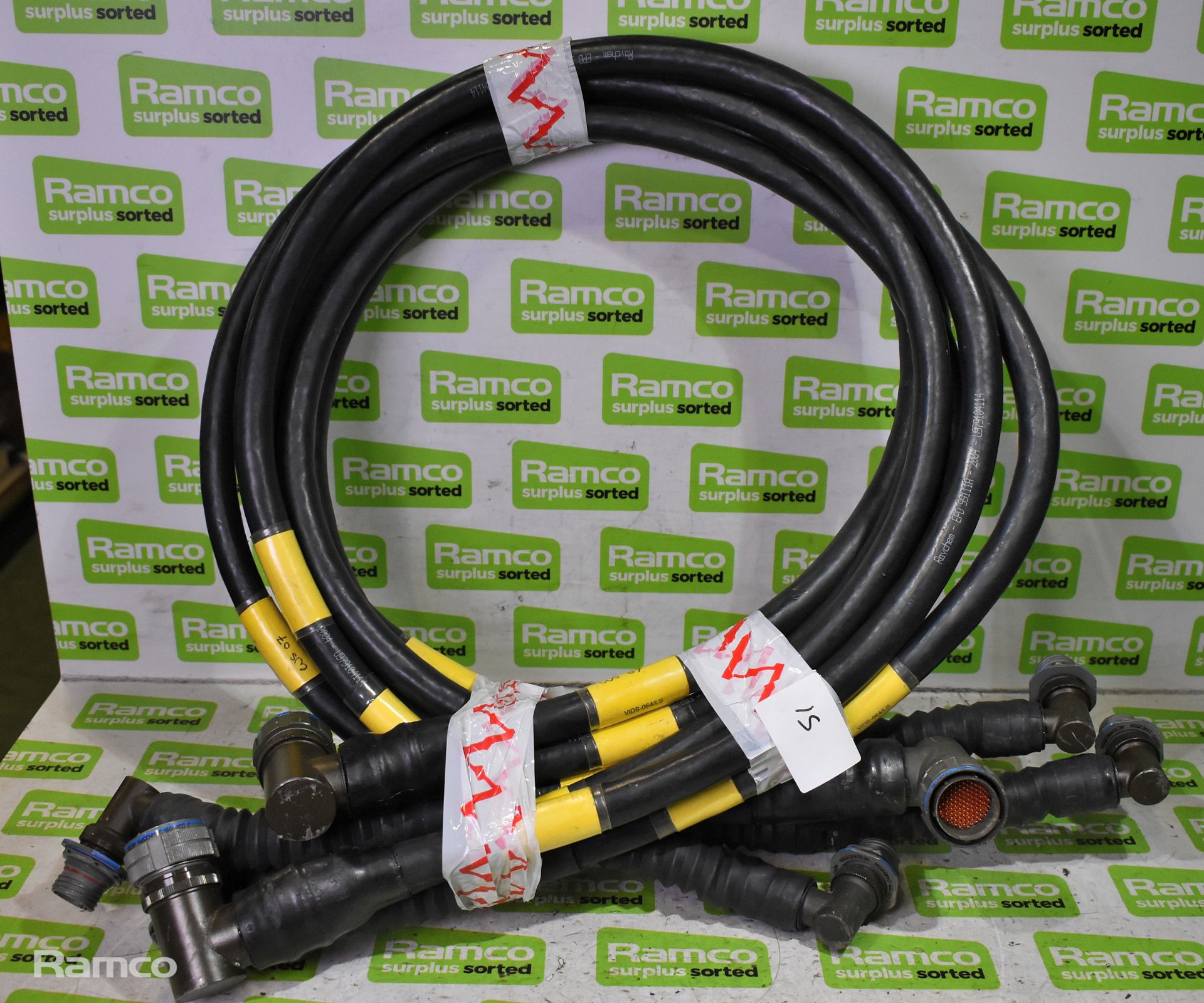 Box of army 240V adaptor cables, heavy comms cable and 2 bags of shelter tensioners - Image 5 of 11