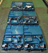 6x Makita 6317D cordless drills - DC1414T charger - 2x 12V batteries with case