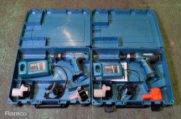 2x Makita 6317D cordless drills - DC1414T charger - 2x 12V batteries with case