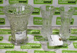 Cut glass vase & Pair of Small decorated glass vases