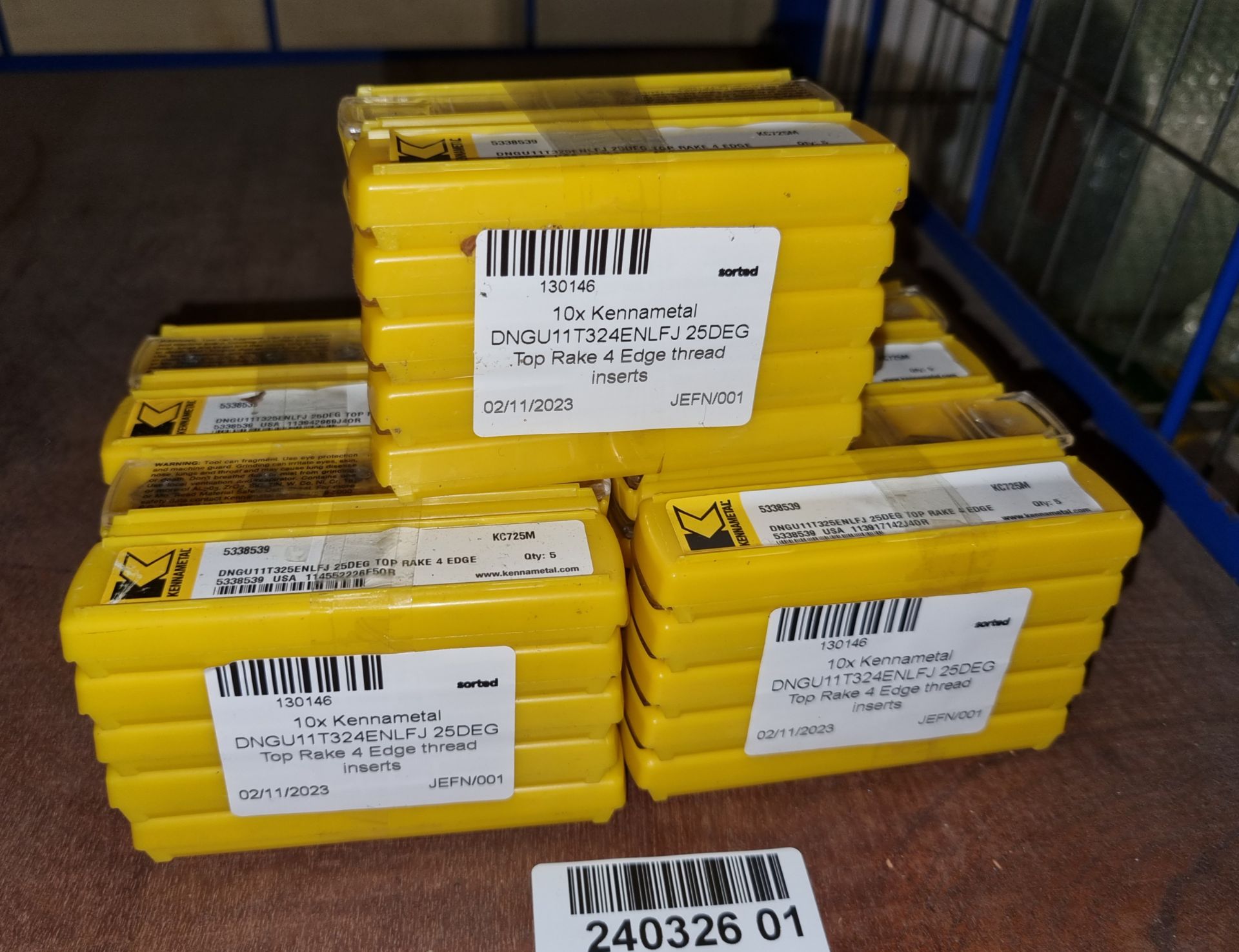 5x sets of Kennametal DNGU11T324ENLFJ 25DEG Top Rake 4 Edge thread inserts - 10 packs per set